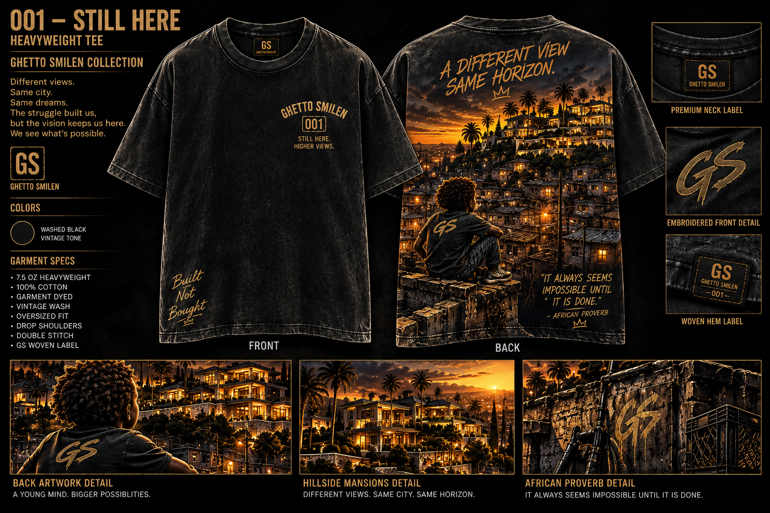 Ghetto Smilen Piece 001 Still Here Heavyweight Tee